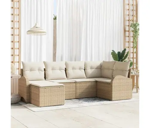 6 Elementu Dārza Dīvānu Komplekts Ar Spilveniem Bēšs Poli Rotangpalma Vidaxl