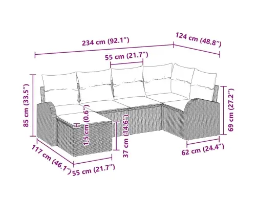 6 Elementu Dārza Dīvānu Komplekts Ar Spilveniem Bēšs Poli Rotangpalma Vidaxl