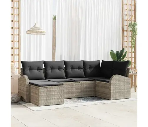 6 Daļu Dārza Dīvānu Komplekts Ar Spilveniem Gaiši Pelēkā Poli Ratanā Vidaxl