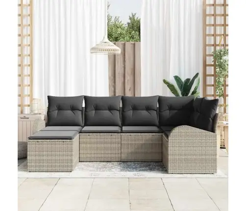 6 Daļu Dārza Dīvānu Komplekts Ar Spilveniem Gaiši Pelēkā Poli Ratanā Vidaxl