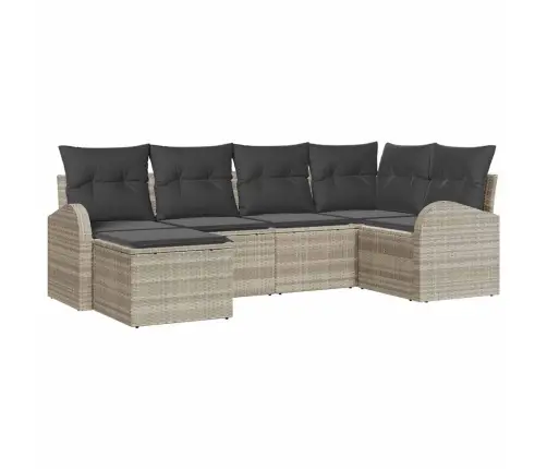 6 Daļu Dārza Dīvānu Komplekts Ar Spilveniem Gaiši Pelēkā Poli Ratanā Vidaxl