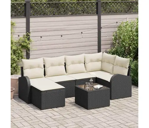 Sodo Sofų Rinkinys 7 Pcs Juoda Poliratanas