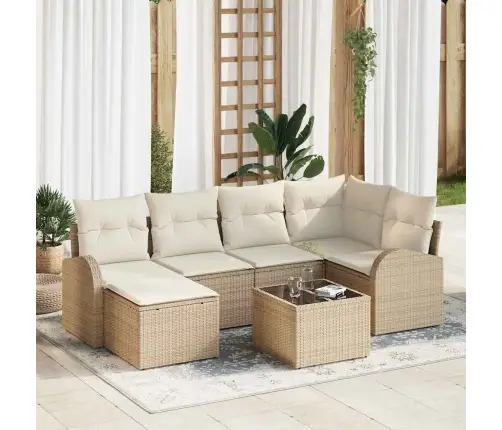 Sodo Sofų Rinkinys 7 Pcs Smėlio Poliratanas