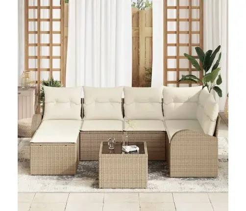 Sodo Sofų Rinkinys 7 Pcs Smėlio Poliratanas