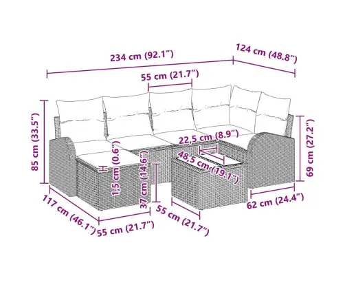 7 Daļu Dārza Dīvānu Komplekts Ar Spilveniem Beigā Poli Rotangpalma Vidaxl
