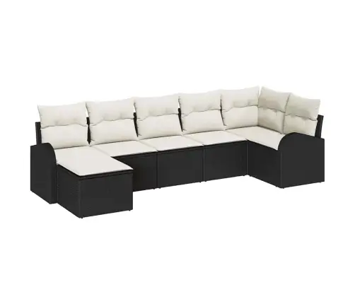 7 Daļu Dārza Dīvānu Komplekts Ar Spilveniem Melns Poli Ratanis Vidaxl