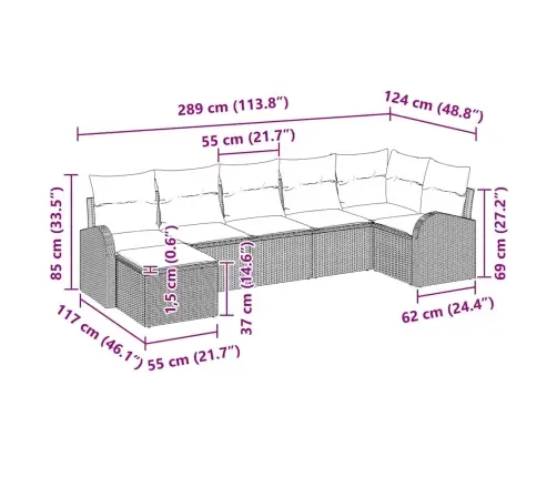 7 Daļu Dārza Dīvānu Komplekts Ar Spilveniem Brūnā Poliratā Vidaxl