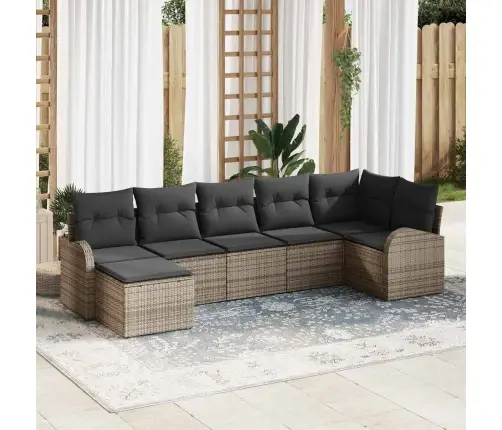 7 Daļu Dārza Dīvānu Komplekts Ar Spilveniem Pelēkā Poliestera Rotangā Vidaxl