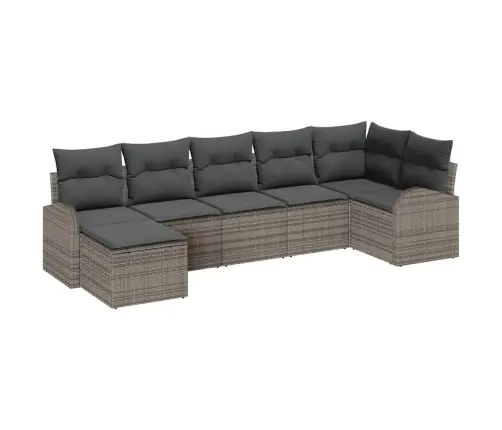 7 Daļu Dārza Dīvānu Komplekts Ar Spilveniem Pelēkā Poliestera Rotangā Vidaxl