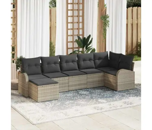 7 Daļu Dārza Dīvānu Komplekts Ar Spilveniem Gaiši Pelēks Poliratanis Vidaxl