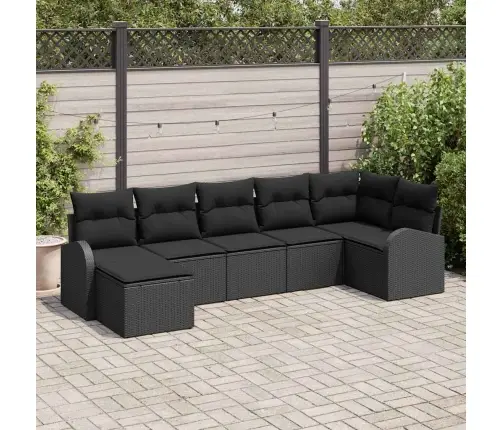 7 Daļu Dārza Dīvānu Komplekts Ar Spilveniem Melna Poli-Ratana Vidaxl