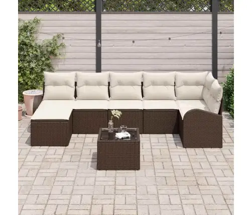 Sodo Sofų Rinkinys Su Pagalve 8 Pcs Ruda Poli Ratanas