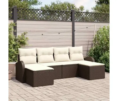 Sodo Sofų Rinkinys Su Pagalve 6 Pcs Ruda Poli Ratanas