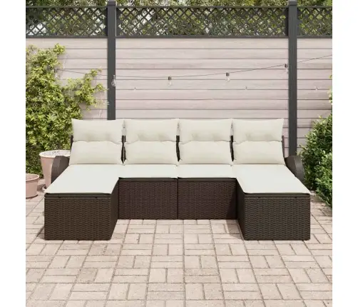 Sodo Sofų Rinkinys Su Pagalve 6 Pcs Ruda Poli Ratanas