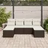 Sodo Sofų Rinkinys Su Pagalve 6 Pcs Ruda Poli Ratanas