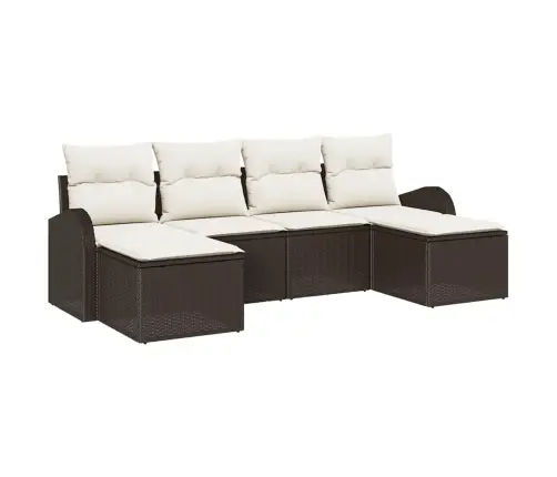 Sodo Sofų Rinkinys Su Pagalve 6 Pcs Ruda Poli Ratanas