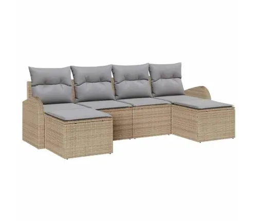 Sodo Sofų Rinkinys Su Pagalve 6 Pcs Smėlio Poli Ratanas