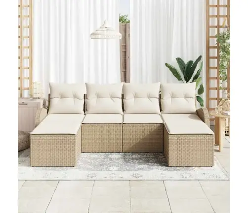 6 Gabalu Dārza Dīvānu Komplekts Ar Spilveniem Bēšs Poli Rotangpalma Vidaxl