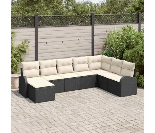 Sodo Sofų Rinkinys Su Pagalve 8 Pcs Juoda Poli Ratanas