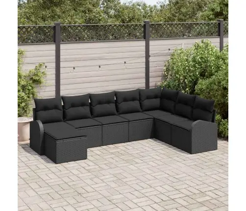 8 Gabalu Dārza Dīvānu Komplekts Ar Spilveniem Melna Poli Rotangpalma Vidaxl