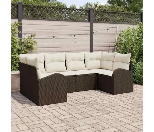 6 Daļu Dārza Dīvānu Komplekts Ar Spilveniem Brūnā Polietilēna Rotangpalma Vidaxl