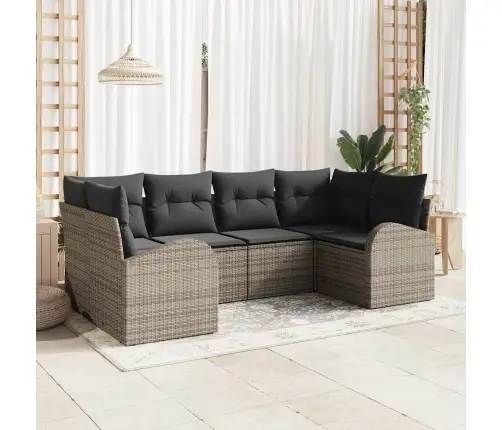 6 Gabalu Dārza Dīvānu Komplekts Ar Spilveniem, Pelēks Poli Rotangpalmas Vidaxl