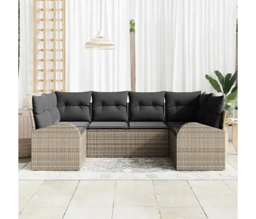 6 Gabalu Dārza Dīvānu Komplekts Ar Spilveniem, Pelēks Poli Rotangpalmas Vidaxl