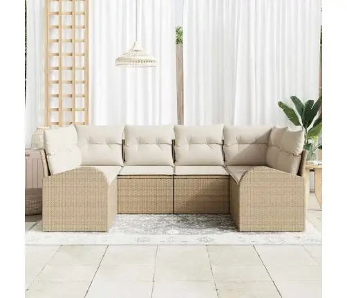 6 Daļu Dārza Dīvānu Komplekts Ar Spilveniem Bēšs Poli Rotangpalma Vidaxl