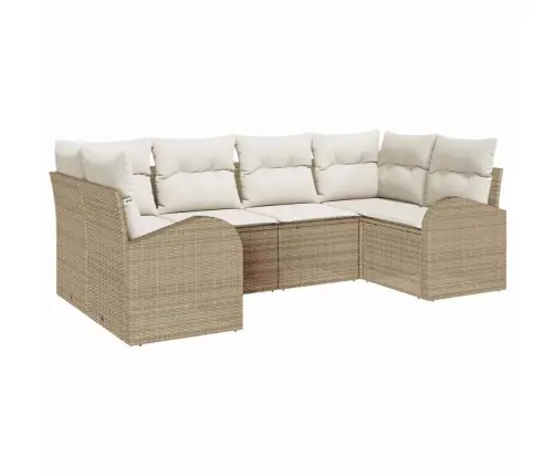 6 Daļu Dārza Dīvānu Komplekts Ar Spilveniem Bēšs Poli Rotangpalma Vidaxl