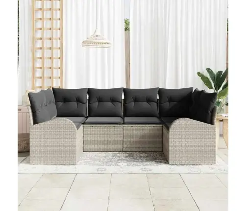 6 Gabalu Dārza Dīvānu Komplekts Ar Spilveniem Gaiši Pelēkā Poli Rotangpalmas Vidaxl