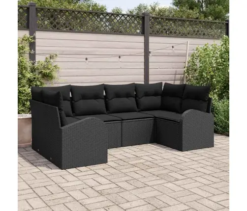 Sodo Sofų Rinkinys Su Pagalve 6 Pcs Juoda Poli Ratanas