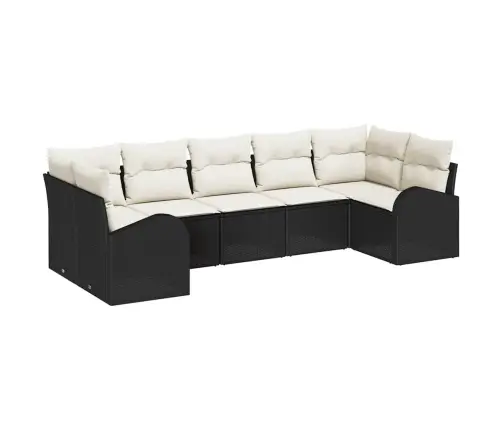 7 Daļu Dārza Dīvānu Komplekts Ar Spilveniem Melns Poliratan Vidaxl