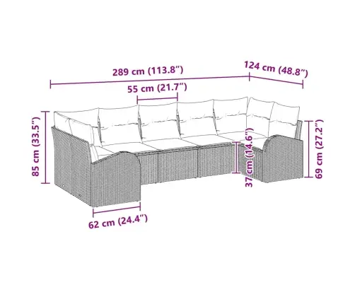 Aia Diivanikomplekt Padjaga 7 Pcs Pruun Polü Rattan