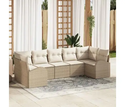 7 Gabalu Dārza Dīvānu Komplekts Ar Spilveniem, Bēšs, Poli Rotangpalma Vidaxl