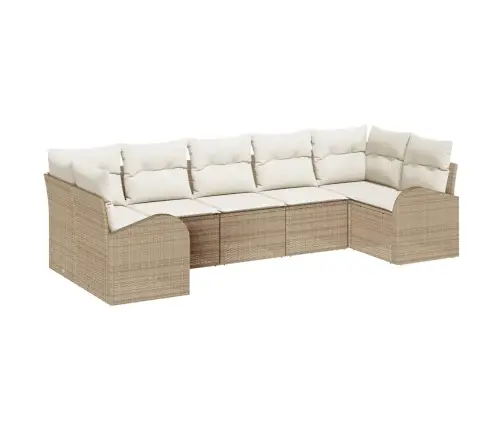 7 Gabalu Dārza Dīvānu Komplekts Ar Spilveniem, Bēšs, Poli Rotangpalma Vidaxl