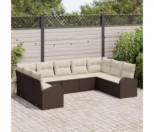 9 Daļu Dārza Dīvānu Komplekts Ar Spilveniem Brūnā Poliratāna Vidaxl