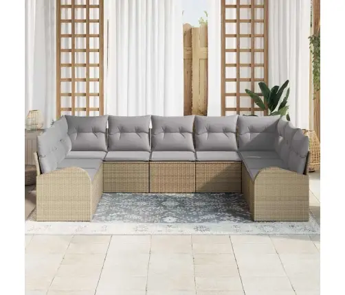 9 Gabalu Dārza Dīvānu Komplekts Ar Spilveniem Bēšā Poli Rotangpalma Vidaxl