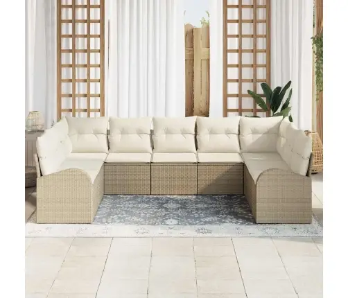 9 Gabalu Dārza Dīvānu Komplekts Ar Spilventiņiem Bēša Poli Rotangpalma Vidaxl