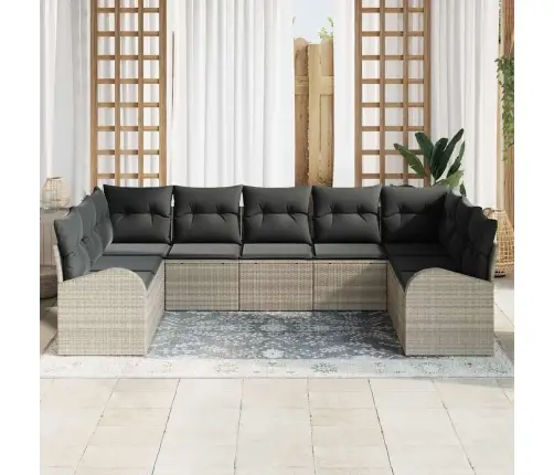 Sodo Sofų Rinkinys 9 Pcs Šviesiai Pilka Poli Ratanas