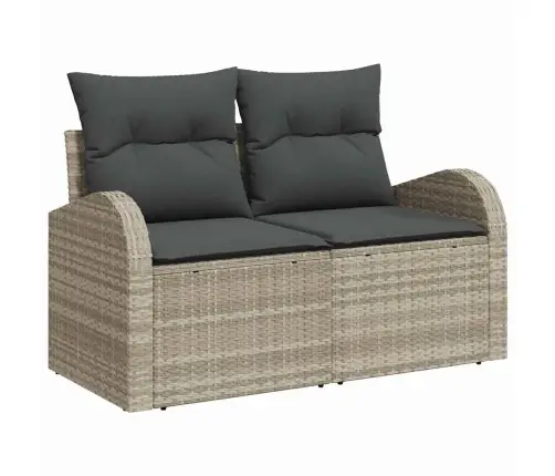 Sodo Sofų Rinkinys 9 Pcs Šviesiai Pilka Poli Ratanas