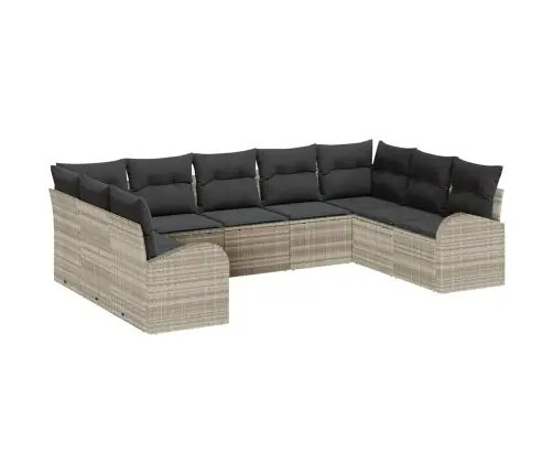 Sodo Sofų Rinkinys 9 Pcs Šviesiai Pilka Poli Ratanas