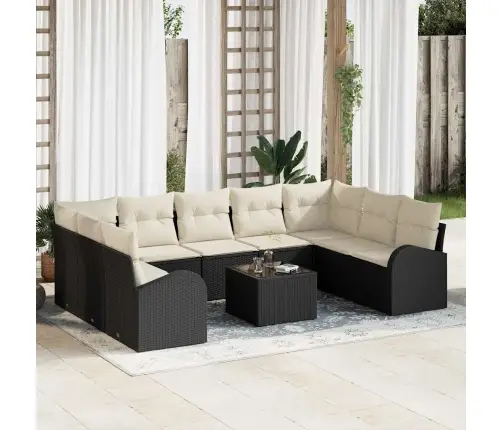 9 Daļu Dārza Dīvānu Komplekts Ar Spilveniem Brūns Poli Rotangpalma Vidaxl