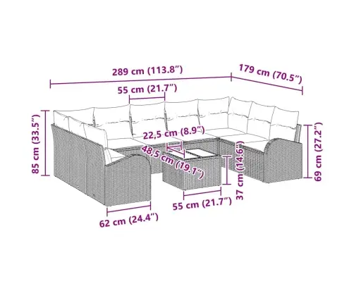 Diivanikomplekt Padjaga 10 Pcs Pruun Polü Rattan