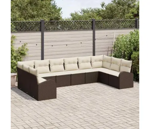 10 Daļu Dārza Dīvānu Komplekts Ar Spilveniem Brūnā Polietilēna Rotangpalmas Vidaxl