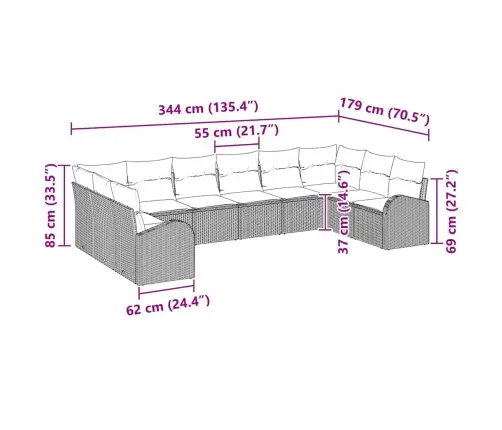 Diivanikomplekt Padjaga 10 Pcs Beež Polürottang