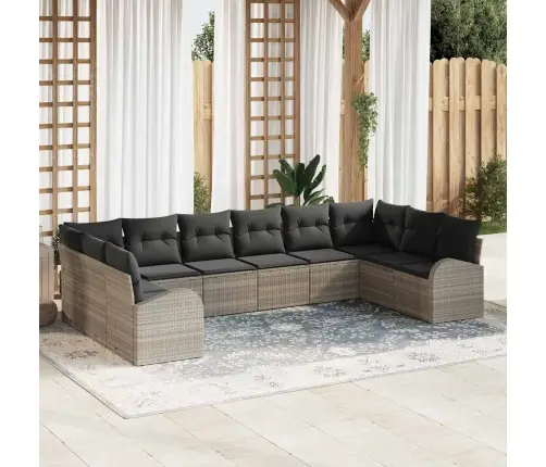 10 Gabalu Dārza Dīvānu Komplekts Ar Spilveniem Gaiši Pelēkā Rotangpalmas Vidaxl