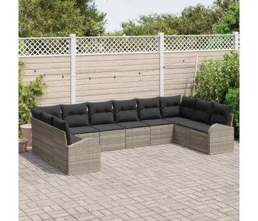 10 Gabalu Dārza Dīvānu Komplekts Ar Spilveniem Gaiši Pelēkā Rotangpalmas Vidaxl