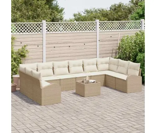 Sofos Komplektas Su Pagalve 11 Pcs Smėlio Poliratanas