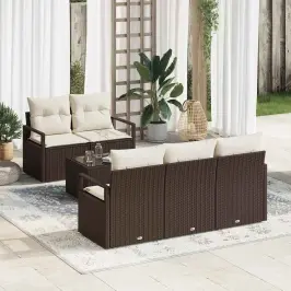 Dārza Dīvānu Komplekts 6 Pcs Brūns Un Krēma 55 X 55 X 37 Cm Vidaxl
