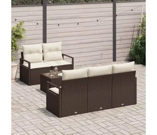 6 Daļu Dārza Dīvāns Ar Spilveniem, Brūns, Polietilēns Rotangpalma Vidaxl